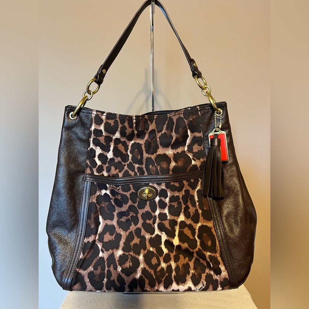 COACH Park Chain Ocelot Leopard Print & Leather Trim With Gold Hardware Bag